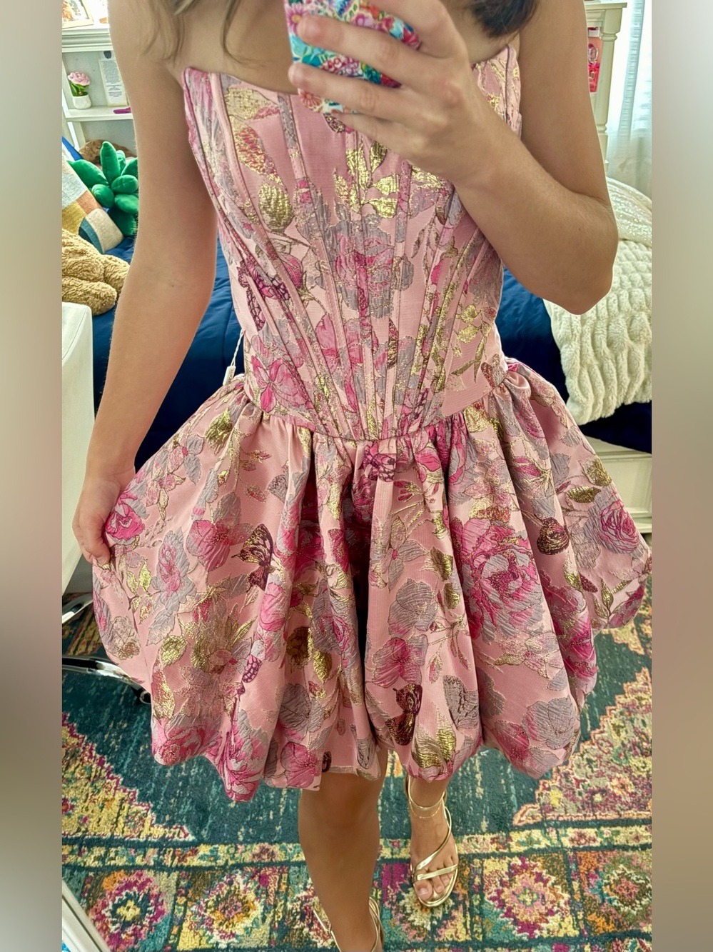 Stacees Candy Pink Floral Fit-and-Flare Butterfly Dress Size 4 NWT - Picture 2 of 10
